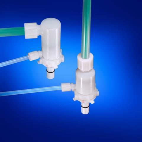 G-Series Dispense Heads with horizontal and vertical liquid port